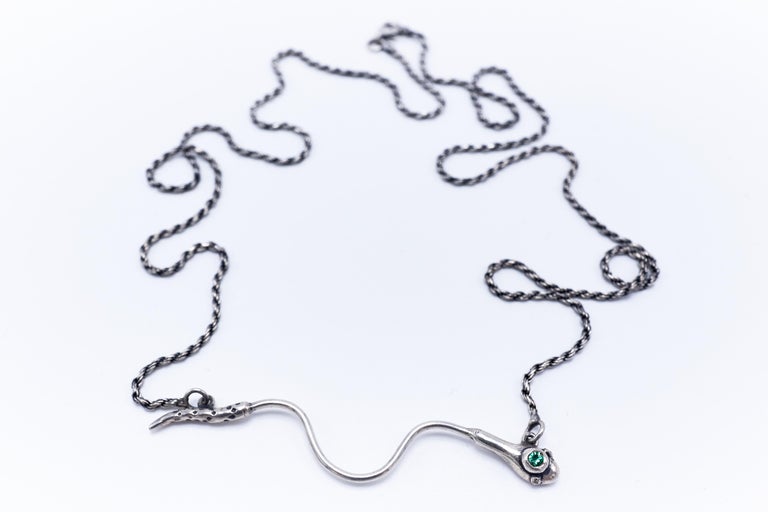 Emerald White Diamond Snake Necklace Silver J Dauphin For Sale at 1stDibs