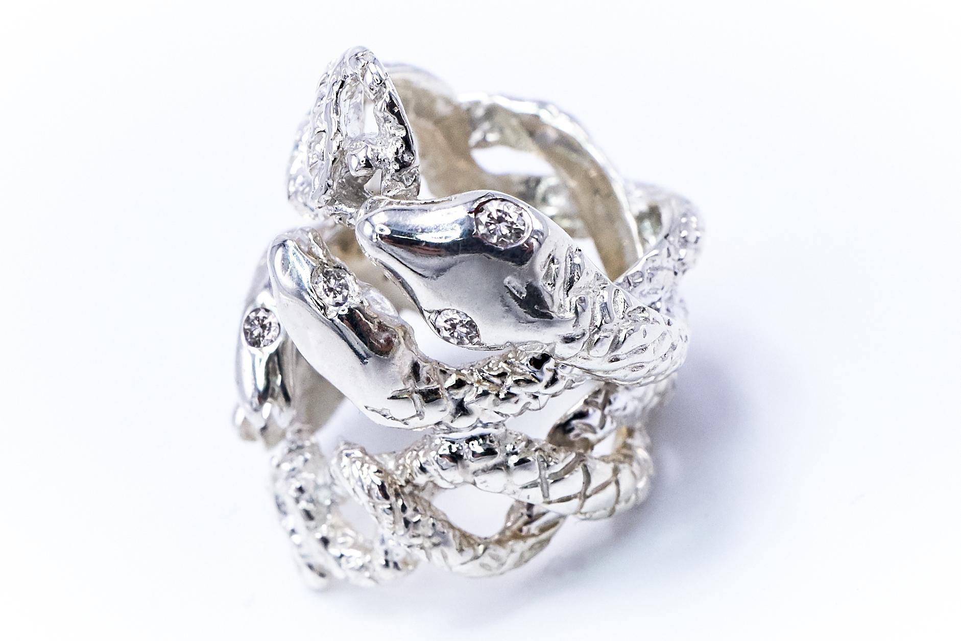 White Diamond Snake Ring Silver Cocktail Ring Onesie Adjustable J Dauphin

J DAUPHIN 