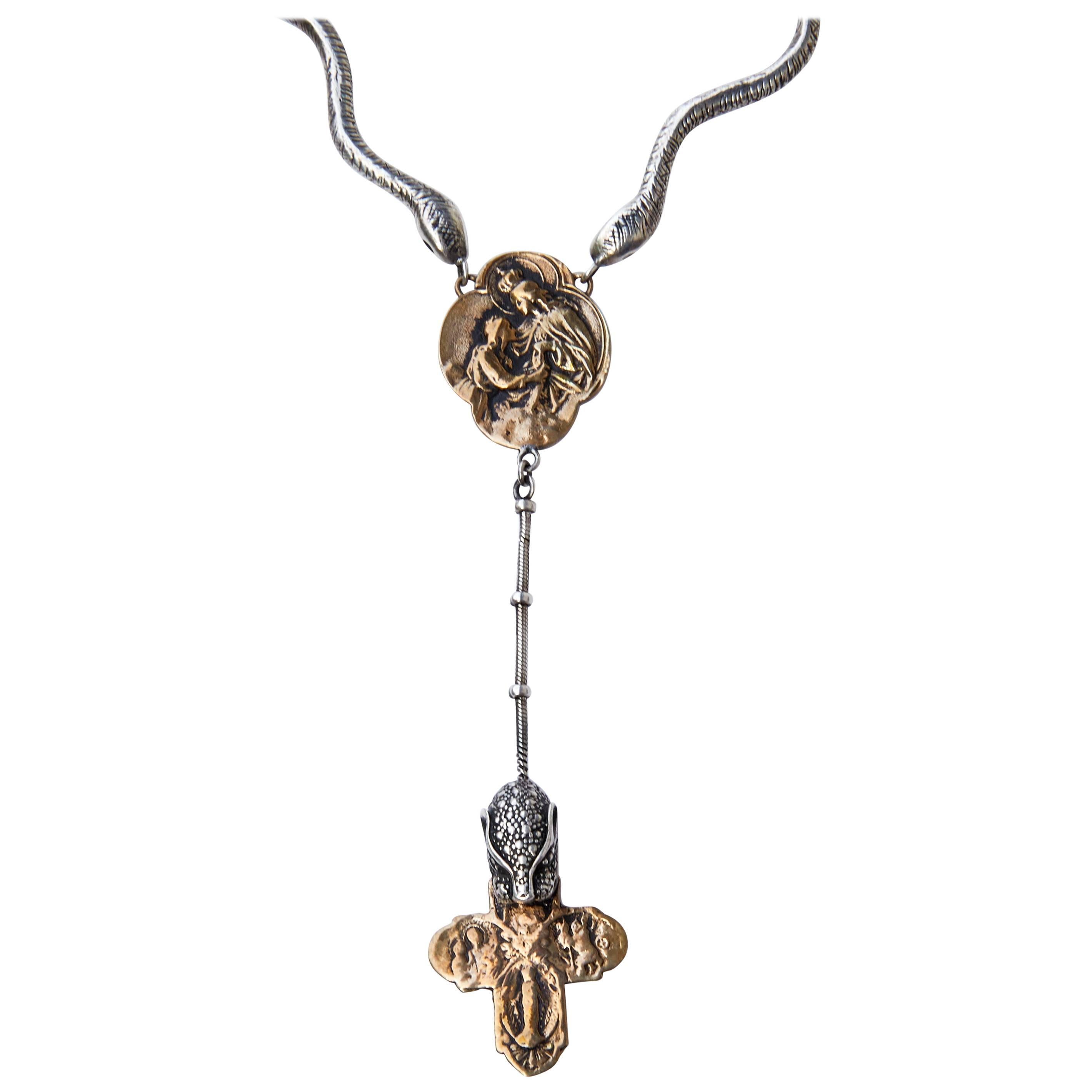 Virgin Mary Snake Jaguar Cross Silver Necklace J Dauphin
