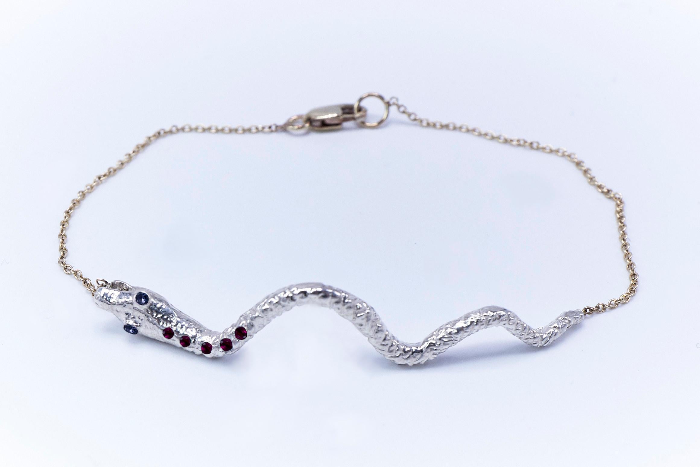 Contemporary Snake Bracelet Chain Link Ruby Tanzanite Sterling Silver J Dauphin For Sale