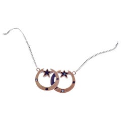 Aguamarina Diamante Negro Collar Estrella Lunar Cadena de Plata Bronce J DAUPHIN
