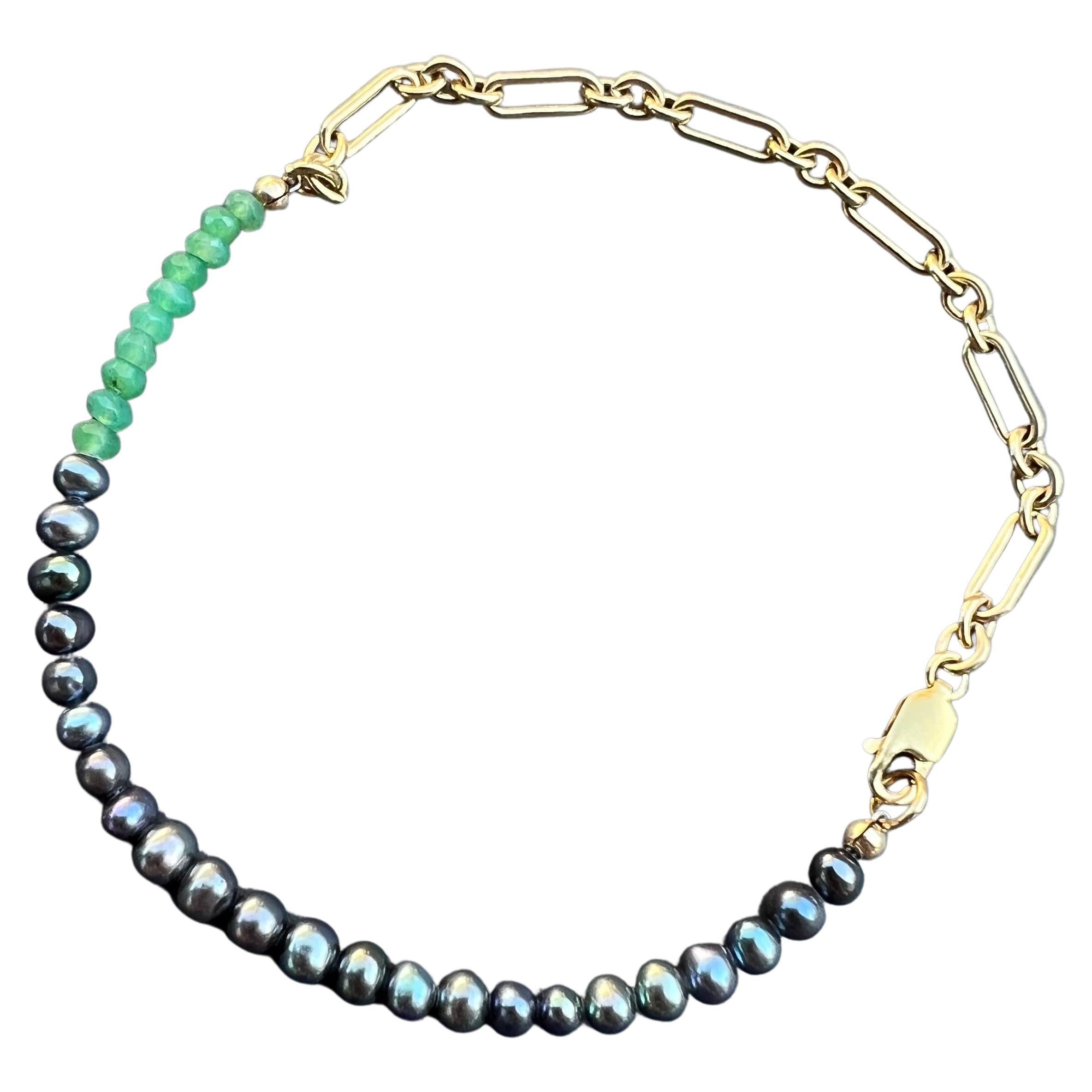 Black Pearl Bracelet Chrysoprase Gold Filled Chain Bead J Dauphin For Sale