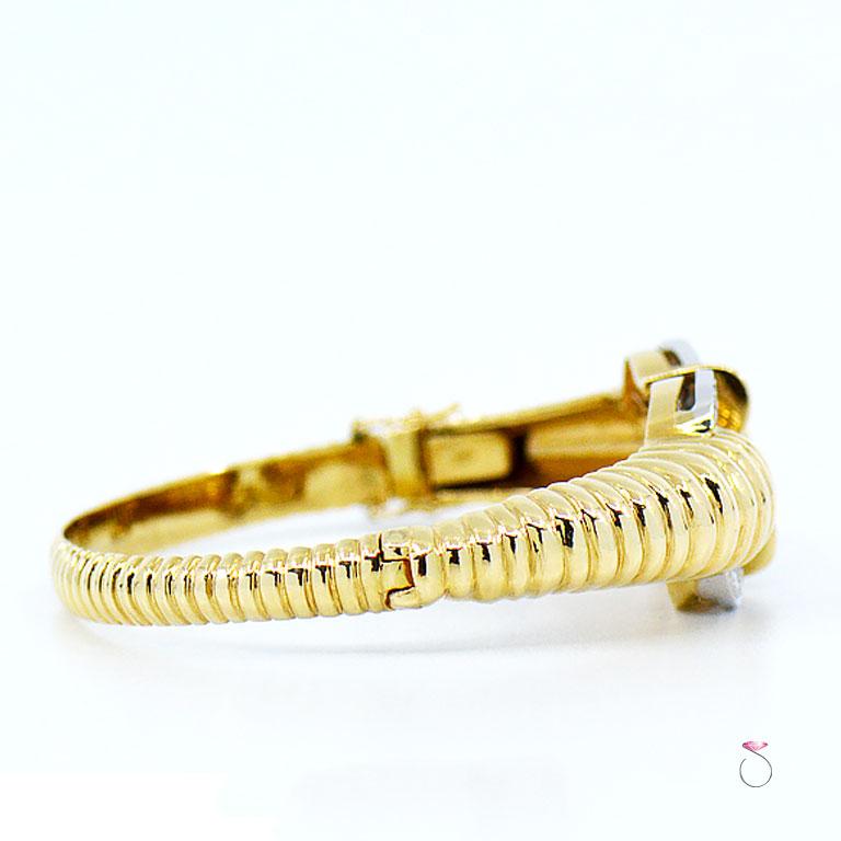 Women's Vintage 14 Karat Yellow Gold Diamond Bangle Bracelet, 1.50 Carat