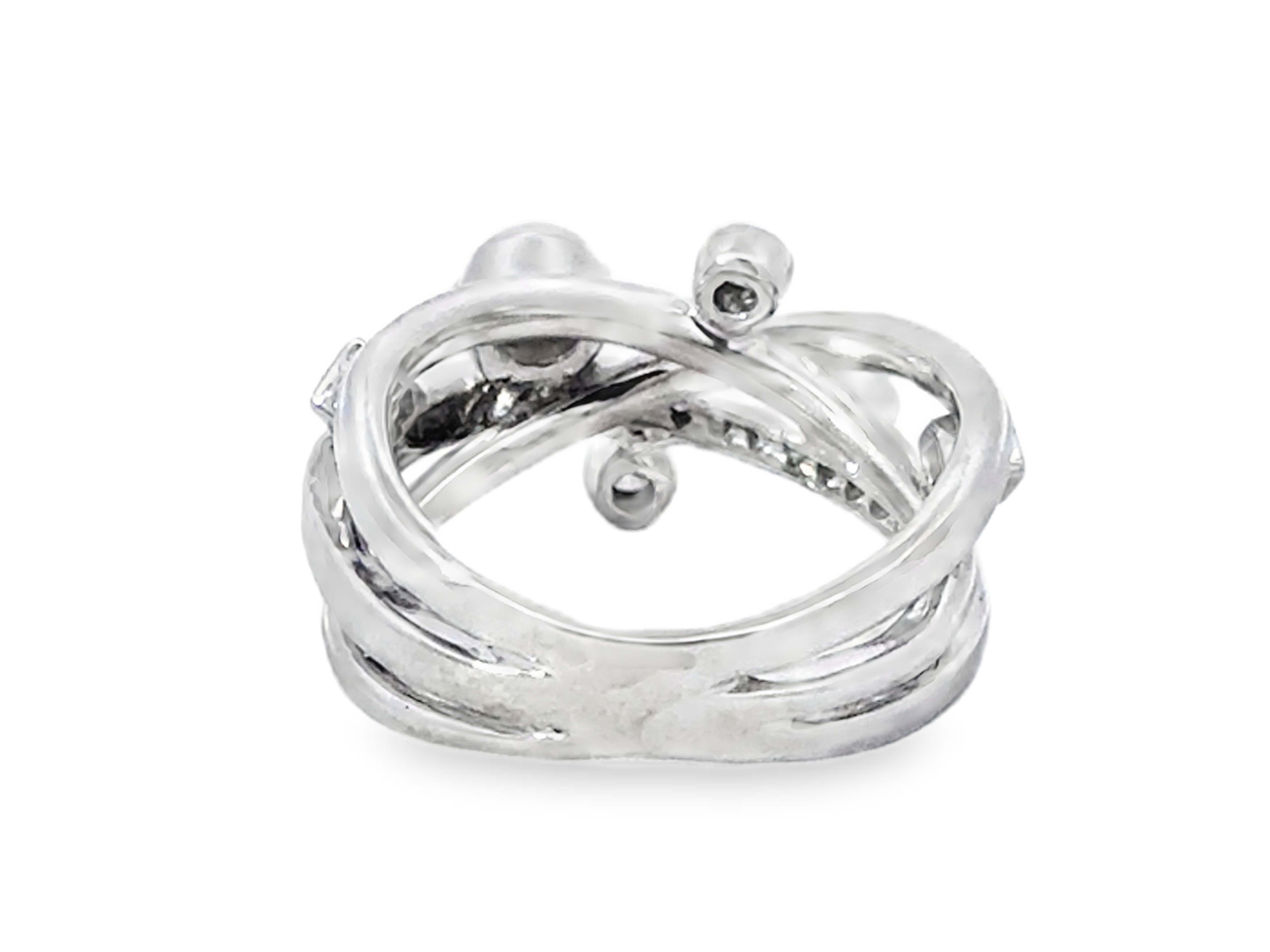 da uomo o donna Anello a fascia con triplo diamante con diamanti taglio Brilliante e Principessa in oro bianco 18 carati in vendita
