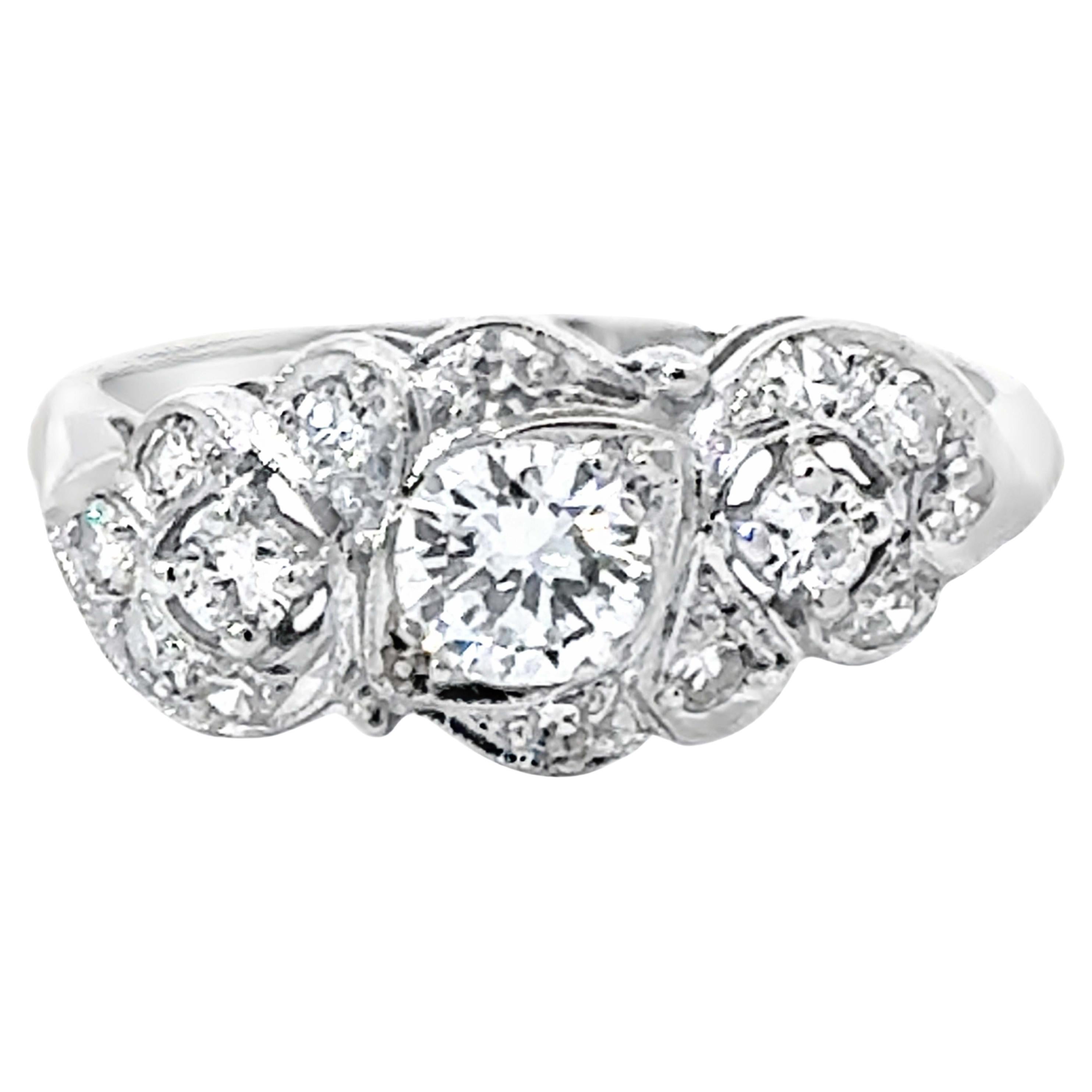 Art Deco Runder Brillant Diamantbandring 14K Weißgold