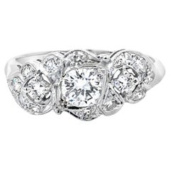 Art Deco Round Brilliant Diamond Band Ring 14K White Gold