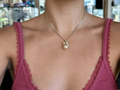 Golden South Sea Pearl Diamond Ribbon Necklace 14k Gold
