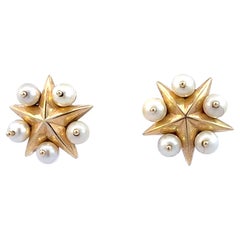 Akoya Star Screw Back Earrings in 14K Yellow Gold