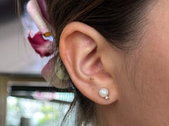 5.9mm Akoya Pearl and Radiant Cut Diamond Stud Earrings 14K Yellow Gold
