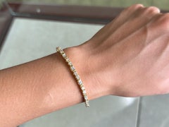 Round and Baguette Cut Diamond Tennis Bracelet 18k Yellow Gold