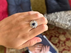 1.5ct Oval Blue Sapphire and Baguette Diamond Ring 18k White Gold