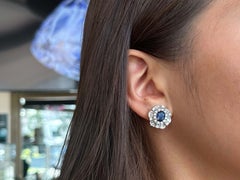 Blue Oval Sapphire and Baguette Diamond Leverback Earring 18k White Gold