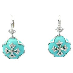 Pippo Perez Turquoise and Diamond Cross Earrings in 18k White Gold