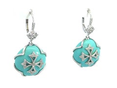 Pippo Perez Turquoise and Diamond Cross Earrings in 18k White Gold