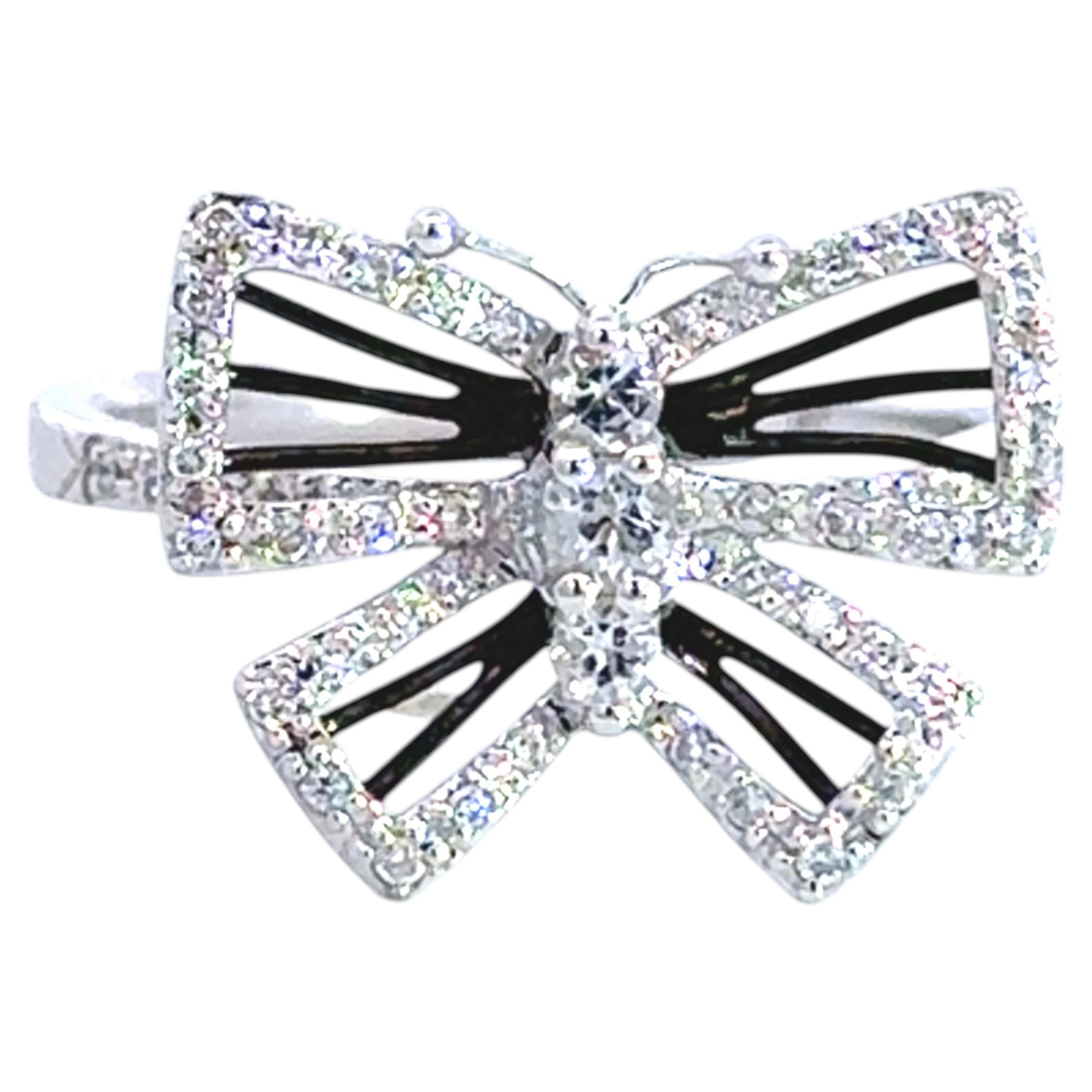 White Topaz and Diamond Butterfly Ring 18k White Gold For Sale