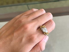 Mixed Metal and Diamond Pave Flower Ring 18k White Gold