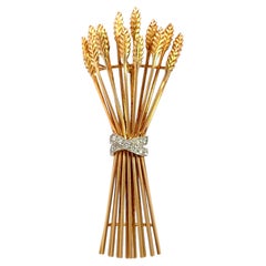 Tiffany & Co. Diamond Wheat Sheaf Brooch 18K Yellow Gold and Platinum