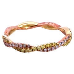 Twisted White and Yellow Diamond Band Ring 14k Rose and Yellow Gold