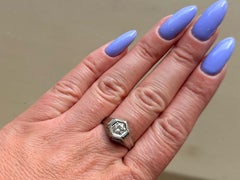 Vintage Solitaire Round Brilliant Transition Cut Diamond Ring 18K White Gold