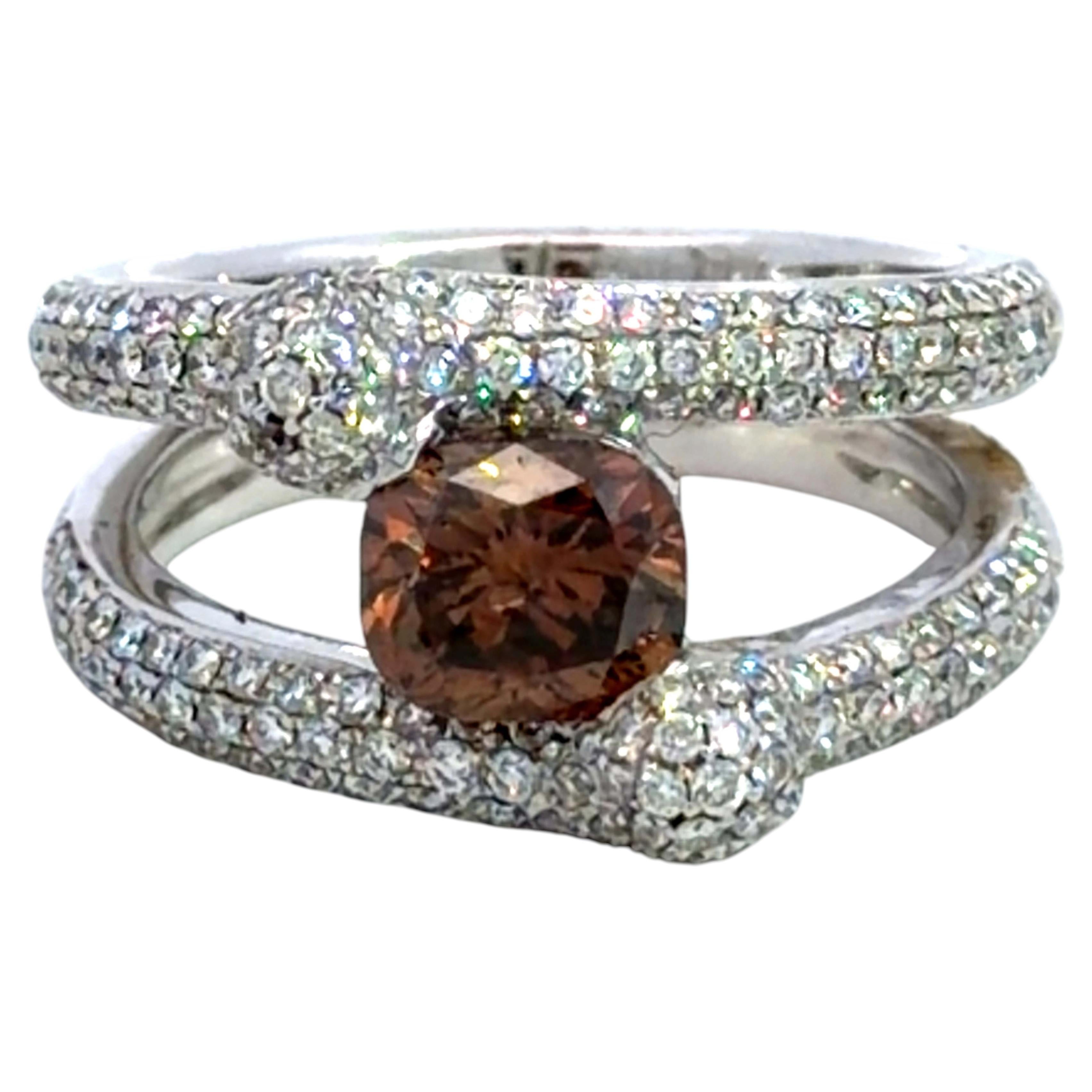 Fancy Chocolate Diamond Cocktail Ring 18K White Gold For Sale