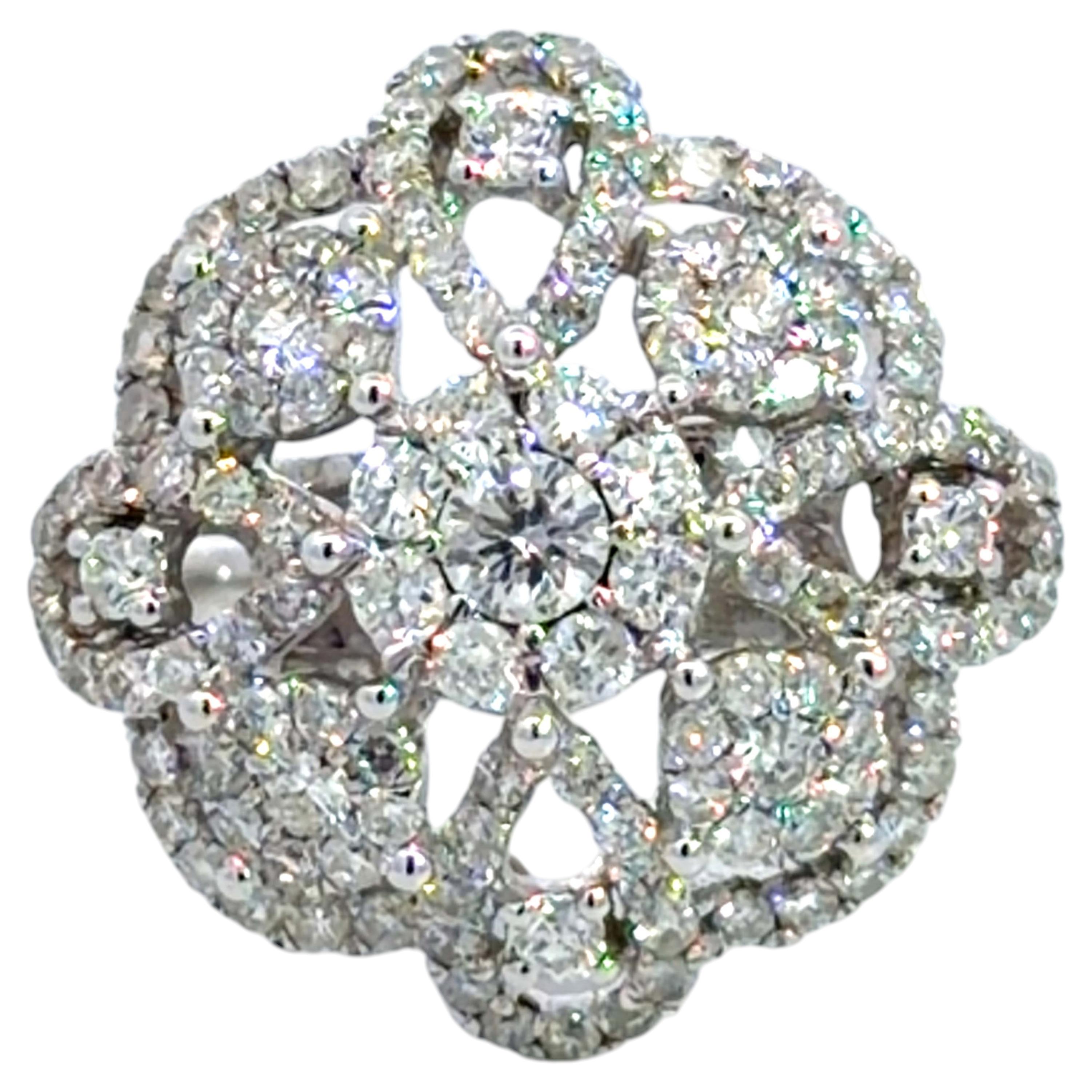 Flower Diamond Ring 18K White Gold