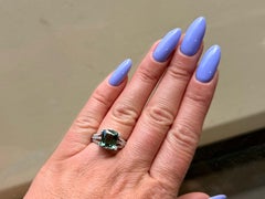 Diamantring mit rechteckigem Turmalin im Cushion-Schliff aus 18 Karat Weißgold
