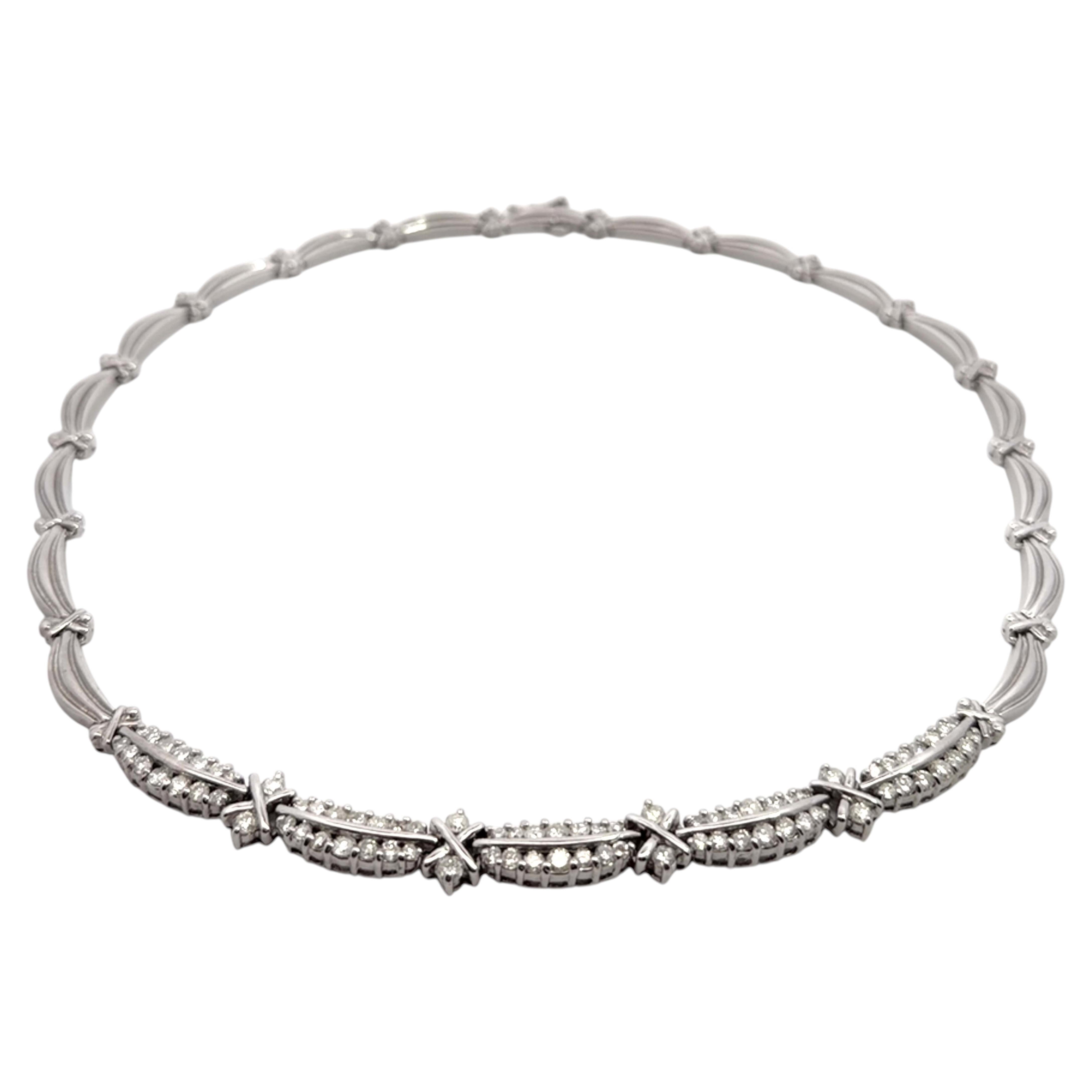4.50 Carat Diamond Choker Necklace 14K White Gold