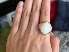 Oval Cabochon Ethiopian Opal and Diamond Ring 14k Yellow Gold