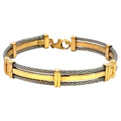 Charriol Two Tone Cable Bar Link Bracelet in 18k Yellow Gold and Stainless Steel