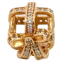 PANDORA Bowtie Gift Box Present Charm Bead 14K Yellow Gold