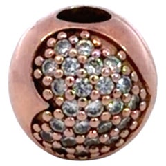 PANDORA Rose Gold Plated Round Bead Charm with Cubic Zirconia Heart Design