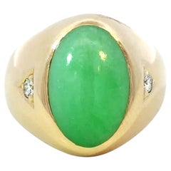 6 Carat Jade and Diamond Ring 14K Yellow Gold