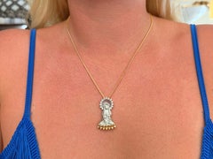 Diamond Buddha Pendant on Diamond Cut Franco Chain Two Tone 18K Gold