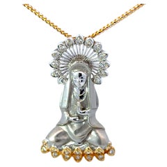 Diamond Buddha Pendant on Diamond Cut Franco Chain Two Tone 18K Gold