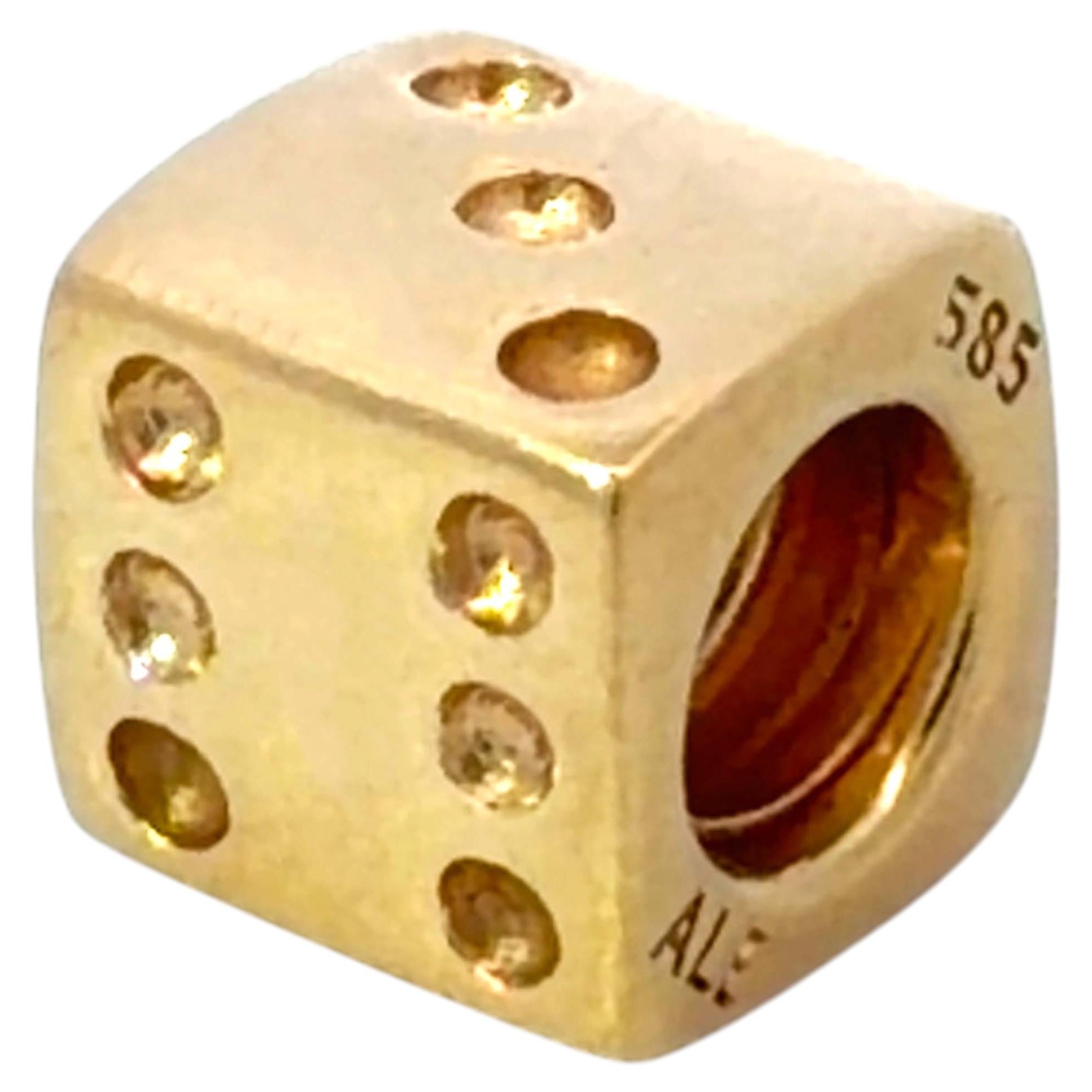 Pre-owned Pandora Dice 14k Yellow Gold Charm Bead