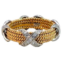 Tiffany and Co. Four Row X Ring With Diamond in 18k Yellow Gold and Platinum