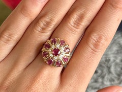 Ruby, Pink Sapphire and Diamond Caged Dome Ring 18K Yellow Gold