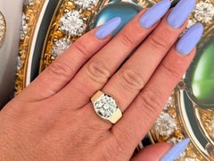 Mens 7 Diamond Cluster Ring Satin Finish 14K Yellow Gold