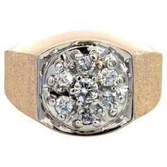 Mens 7 Diamond Cluster Ring Satin Finish 14K Yellow Gold