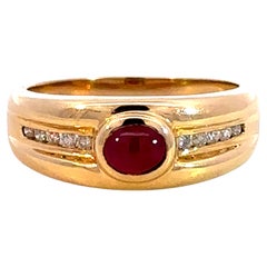 Cabochon Ruby and Channel Set Diamond Band Ring 14k Yellow Gold