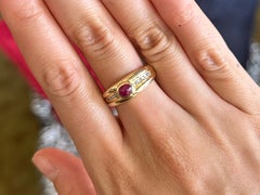 Cabochon Ruby and Channel Set Diamond Band Ring 14k Yellow Gold