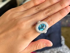 Oval Blue Topaz Diamond Pave Ring in 10k White Gold