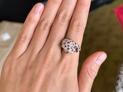 Oval and Round Ruby Diamond Panther Cocktail Ring 14k Yellow Gold