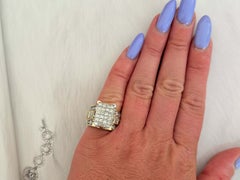 Princess Cut Diamond Cluster with Brilliant and Baguette Diamonds Ring 14K Gold