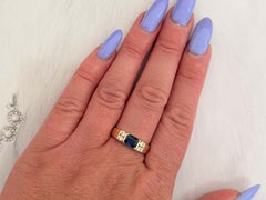 1.00 Carat Emerald Cut Sapphire 4 Diamond Band Ring 18K Yellow Gold