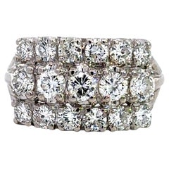 ~2.5 ct Triple Row Round Diamond Cluster Ring 14k White Gold