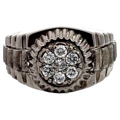 President Style Diamond Cluster Ring 14k White Gold