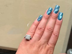 Princess Cut Cluster Diamond Halo Engagement Ring 14K White Gold