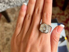 Square and Baguette Diamond Mens Signet Ring 18k White Gold