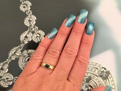 Cabochon Blue Sapphire 6 Diamond Ring 14K Yellow Gold